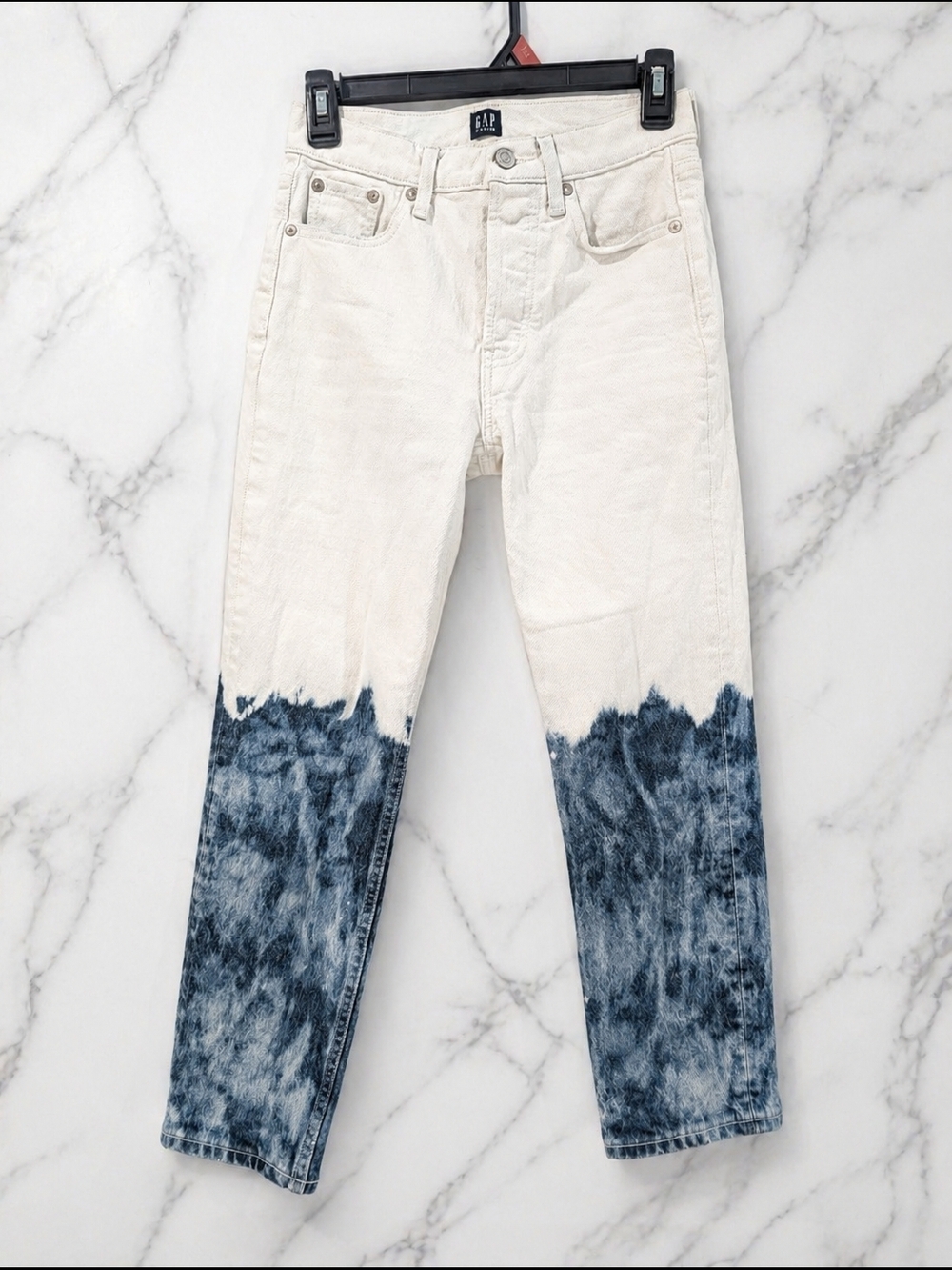 GAP Cheeky Straight Jeans 00/24 Petite Cream Indigo Dip Dye High Rise